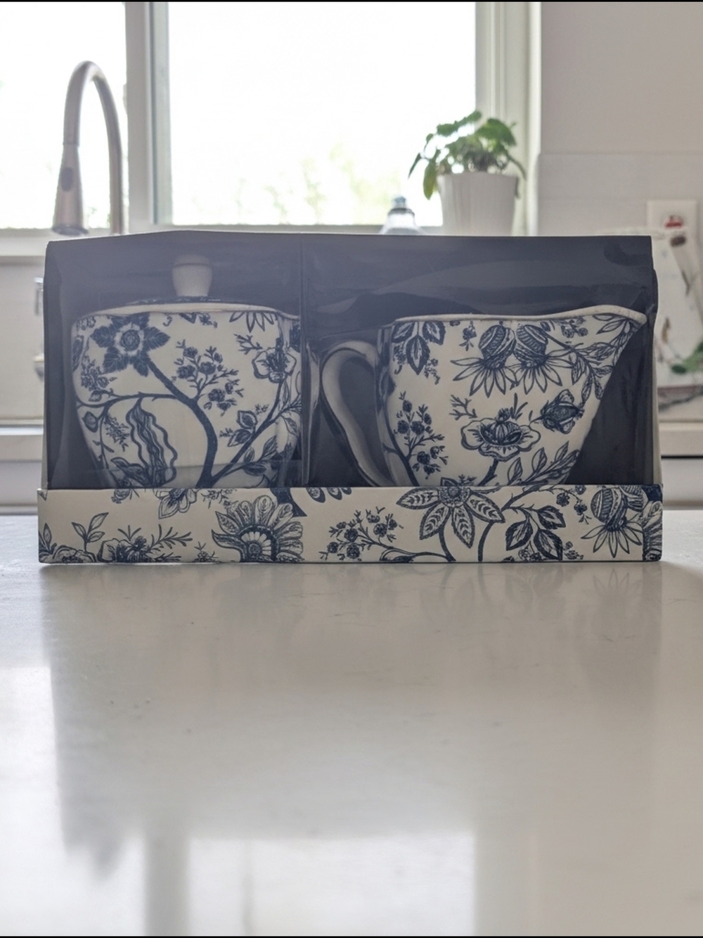 Grace Teaware Blue Floral Porcelain Tea Cups - Set of 2